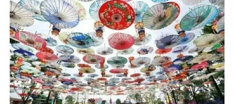 欢乐大世界的油纸伞展和湿地公园的郁金香